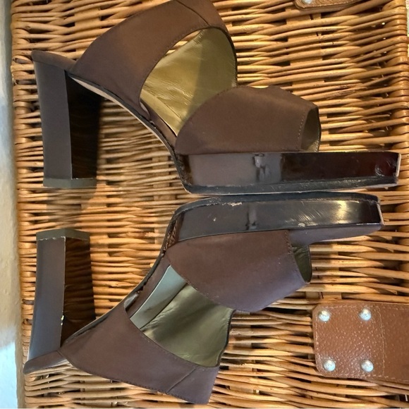 Yves Saint Laurent Heels Size 8.5 Brown Platform Slides Sandals PROJECT FLAWS - Picture 6 of 8